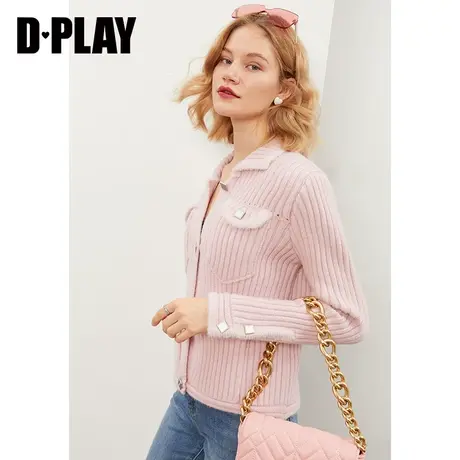 DPLAY【黑标】2022年秋新休闲通勤风金属纽扣装饰蜡粉色针织开衫图片