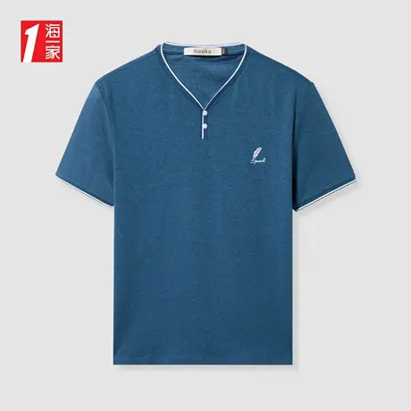 海一家商务休闲短T新款质感绣花简约V领舒适短袖T恤男商品大图