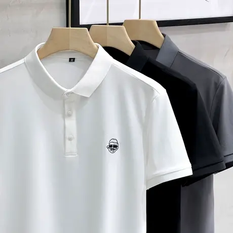2023新款趣味刺绣polo衫男短袖男士上衣夏季日系港风潮流翻领t恤商品大图