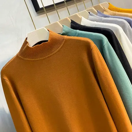 2023年春季新款半高领加绒加厚毛衣男中领针织衫打底衫韩版潮流线商品大图