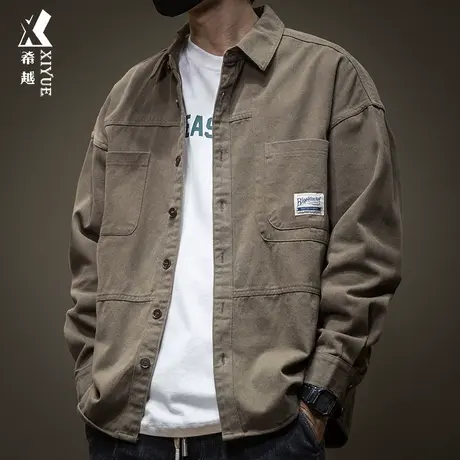希越秋冬衬衫男大码男装秋冬休闲衬衣男士纯棉加绒加厚夹克外套潮商品大图