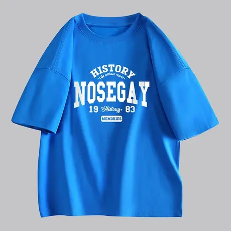 夏天男士纯棉短袖T恤夏季薄款宽松克莱因蓝圆领情侣半袖夏装体恤商品大图