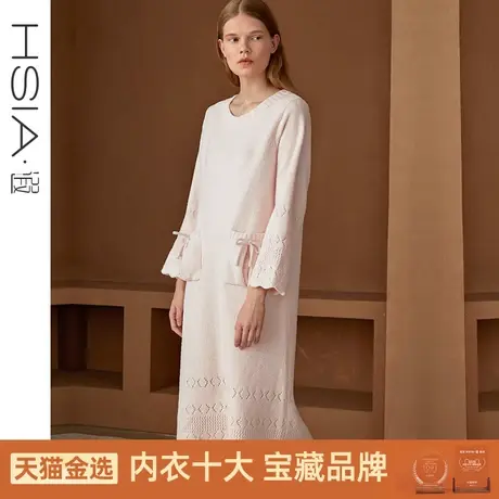 HSIA遐 长袖睡裙可外穿休闲保暖睡衣羽毛纱圆领宽松家居服女春秋商品大图
