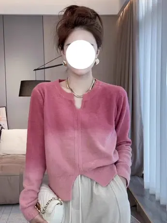 欧货V领毛衣女春秋大码微胖mm慵懒风洋气减龄针织衫打底上衣200斤商品大图