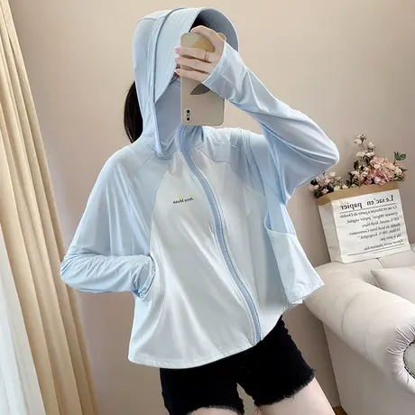 冰丝防晒衣女2023夏季新款冰袖凉感防紫外线透气防晒服轻薄短外套图片