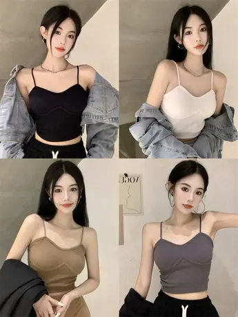 白色带胸垫小吊带背心女早春2023新款设计感小众外穿美背短款上衣图片