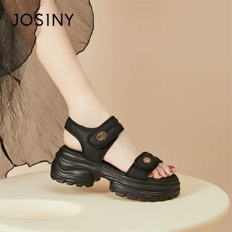 Josiny/卓诗尼厚底魔术贴凉鞋女2024春季新款软底平底运动沙滩鞋商品大图