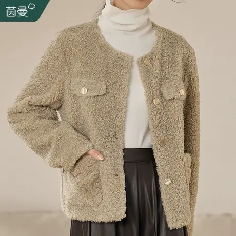 茵曼小香风羊羔绒外套女2023冬季新款小个子短款保暖上衣棉衣棉服图片
