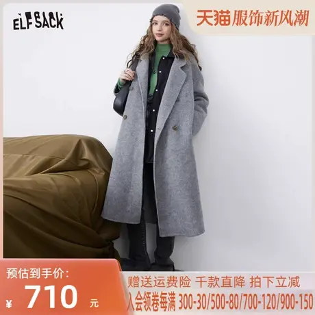 妖精的口袋长款呢子大衣女2023冬季新款双排扣气质高级感毛呢外套图片