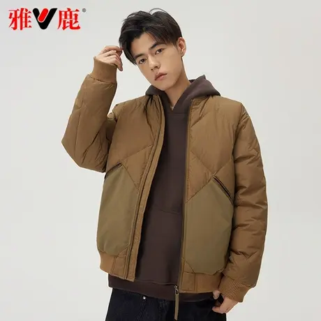 雅鹿官方羽绒服男短款2023新款加厚休闲螺纹领口棒球服冬保暖外套图片