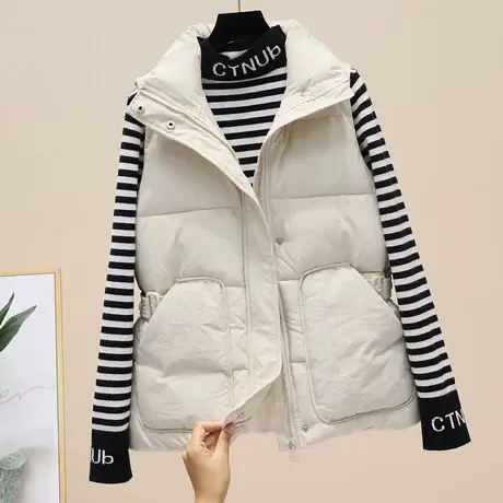 白色马甲外套女2023冬季新款韩版宽松立领棉马夹时尚加厚坎肩上衣商品大图