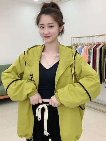 秋季风衣外套女2023新款连帽工装港风宽松大码外搭春秋休闲上衣潮图片