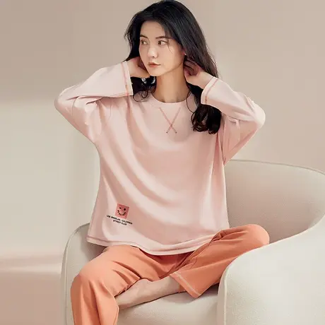 MiiOW/猫人春秋季纯棉睡衣女2023年新款高级感休闲大码家居服套装商品大图