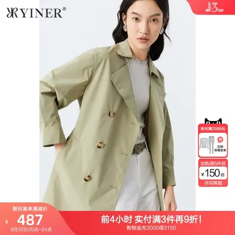 YINER音儿女装春季新款西装领中长款风衣外套商品大图