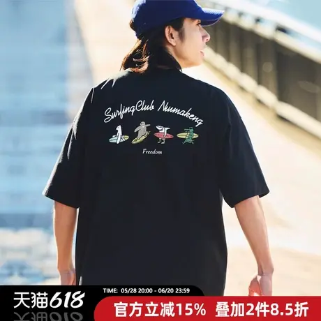 夏季纯棉短袖t恤男宽松大码冲浪俱乐部设计感印花休闲青少年T恤图片