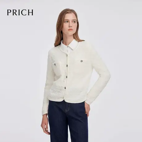 【超能小太阳严选】PRICH绵羊毛气质蝴蝶纱织针织开衫2025新款女商品大图