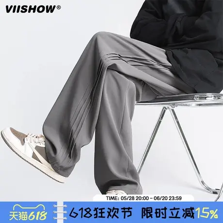 VIISHOW卫裤男夏季潮牌褶皱垂感直筒裤美式宽松高街休闲运动长裤商品大图