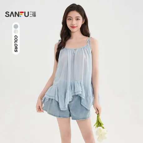 三福背心2025夏季绑带肩带不规则花边下摆吊带女装503676图片