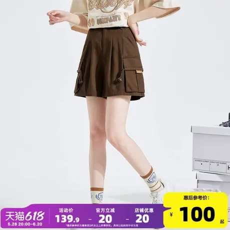 唐狮2025春夏季新款女宽松大口袋织标纱卡工装休闲短裤女图片