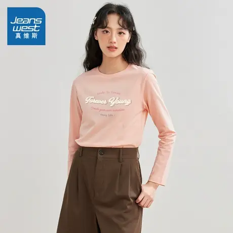 ZC真维斯女装2025春季新款复古时尚高街甜酷休闲日常圆领长袖T恤商品大图