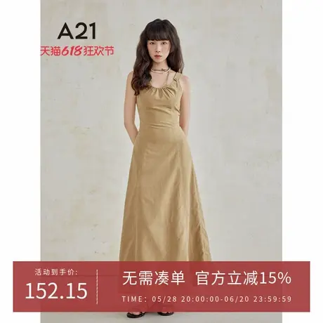 A21女装U型领无袖连衣裙夏季新款设计感高腰修身露背性感吊带裙图片