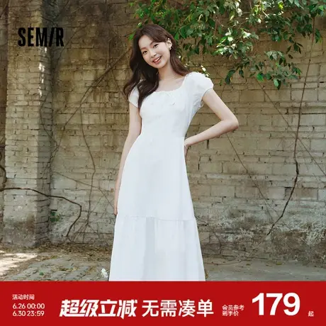 森马连衣裙女白月光气质温柔夏季2025新款蝴蝶结优雅U领长裙初恋商品大图