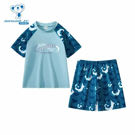 PV真维斯男童装 2025秋季新款日式波浪字母印花时尚男童套装泳衣图片