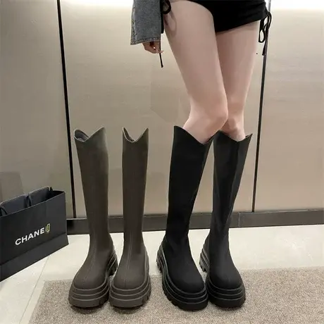 厚底长筒靴女2023年春秋季新款高级时尚洋气瘦瘦靴粗跟高跟骑士靴商品大图