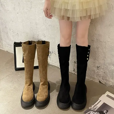 复古百搭长筒靴女2025新款秋季不过膝高级长靴小个子厚底骑士靴子商品大图