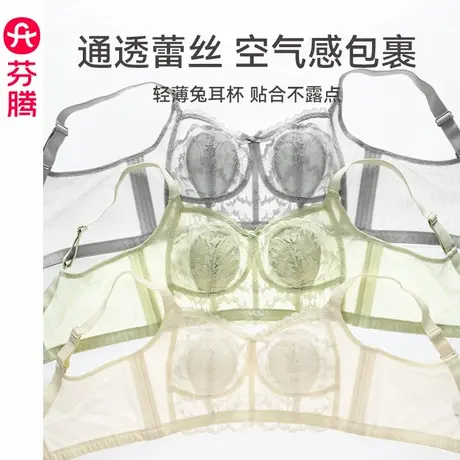 芬腾内衣女大胸显小上托防下垂蕾丝文胸无钢圈收副乳性感薄款胸罩商品大图