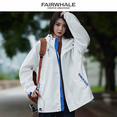 马克华菲美式复古连帽冲锋衣外套女2025新款春秋宽松休闲百搭夹克图片