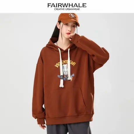 马克华菲红色连帽卫衣女2025新款春秋宽松休闲百搭情侣装长袖上衣图片