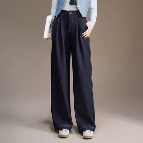 休闲阔腿牛仔裤女2025秋季新款高腰宽松显瘦垂感直筒裤子百搭长裤图片