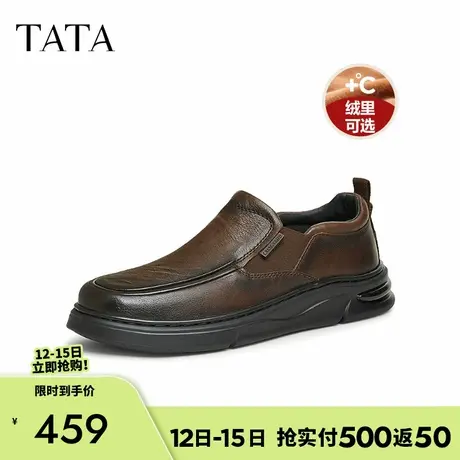 TATA他她一脚蹬商务皮鞋男士加绒真皮懒人鞋爸爸鞋冬新款72Y23DM4商品大图