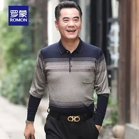 罗蒙中老年男士针织长袖Polo衫2025秋季新款保暖打底毛线衣爸爸装商品大图