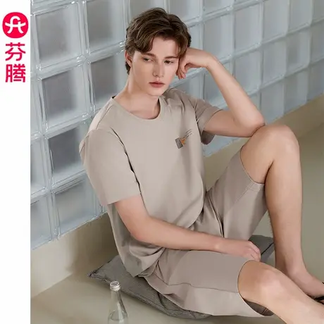 芬腾夏季纯棉睡衣男士短袖短裤薄款夏天凉感可外穿大码家居服套装商品大图