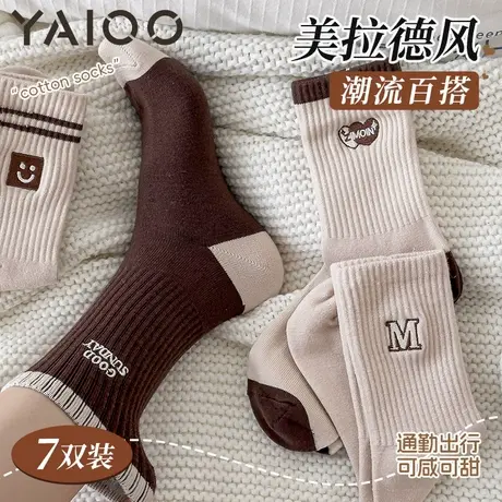 雅鹿袜子女款秋冬美拉德色2024新款爆款潮流女士秋冬中筒袜商品大图