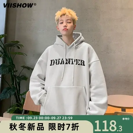 VIISHOW美式连帽卫衣男秋季新款潮牌字母印花400克重磅套头外套商品大图