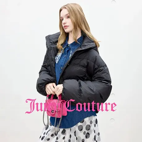 【90白鸭绒】Juicy Couture橘滋羽绒服女25年秋冬新款黑色短外套商品大图
