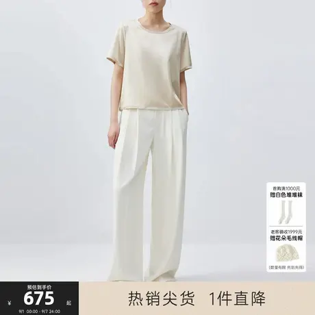 MISSCOCOON可可尼C3系列白色针织高级感百搭显瘦圆领短袖T恤女商品大图