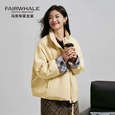 马克华菲鹅绒羽绒服女短款2025新款冬季防风保暖复古立领夹克外套商品大图