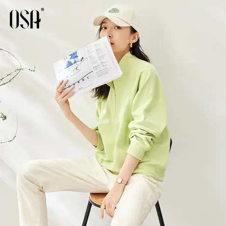 OSA欧莎 春季2023年新款套头短款休闲卫衣女小个子宽松百搭上衣商品大图