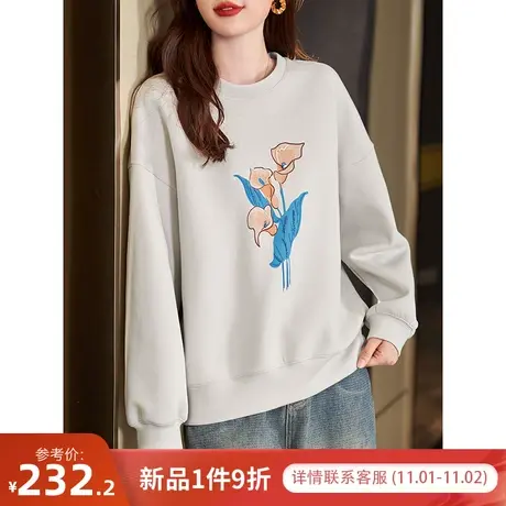 宝诗黎【新品价258元】圆领钉珠印花宽松卫衣ZZ1579商品大图