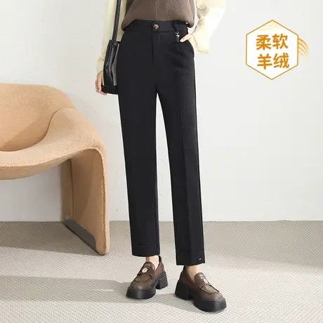 羊毛呢直筒裤女2023秋冬新款高腰显瘦气质时尚西装裤小个子九分裤商品大图