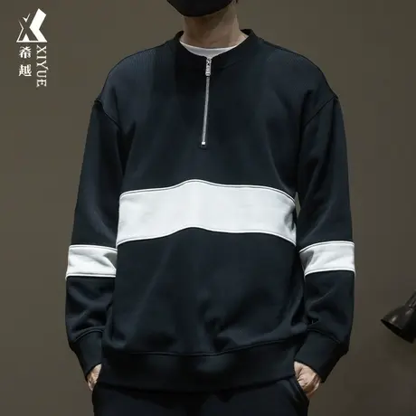 美式半拉链卫衣男2023冬季新款宽松大码休闲男士潮牌长袖外套冬装商品大图