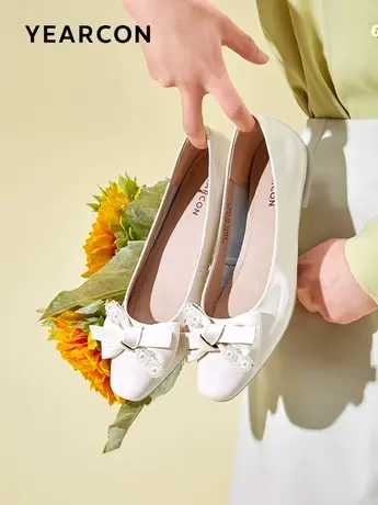 意尔康单鞋女设计感小众2024年春季新款休闲真皮平底鞋蝴蝶结女鞋商品大图