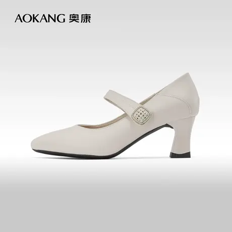 奥康女鞋 秋季气质优雅尖头一字带时尚真皮办公室纯色浅口单鞋图片