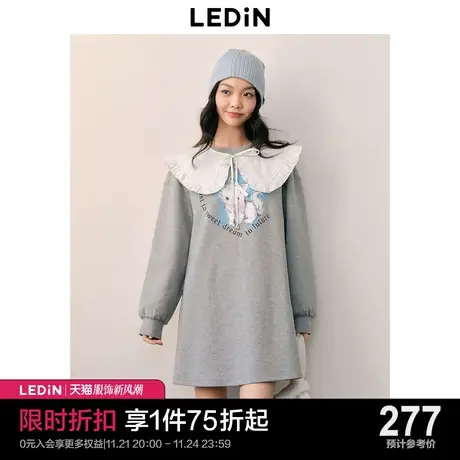 乐町猫咪大翻领卫衣裙23年秋冬新款女装宽松直筒少女运动风连衣裙图片