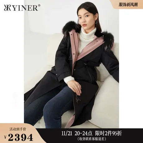YINER音儿线上专选女装冬季貉子毛领派克服皮草商品大图