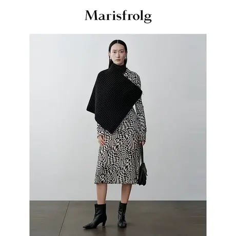 【商场同款】玛丝菲尔冬季新款撞色V领收腰显瘦百搭连衣裙商品大图